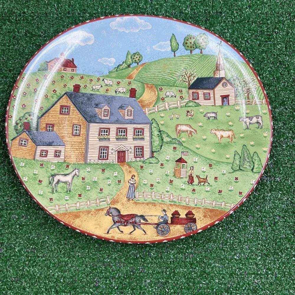 Vintage Sango Green Acres Serving Platter Dinner Plate Church Farm Horse 4873 20